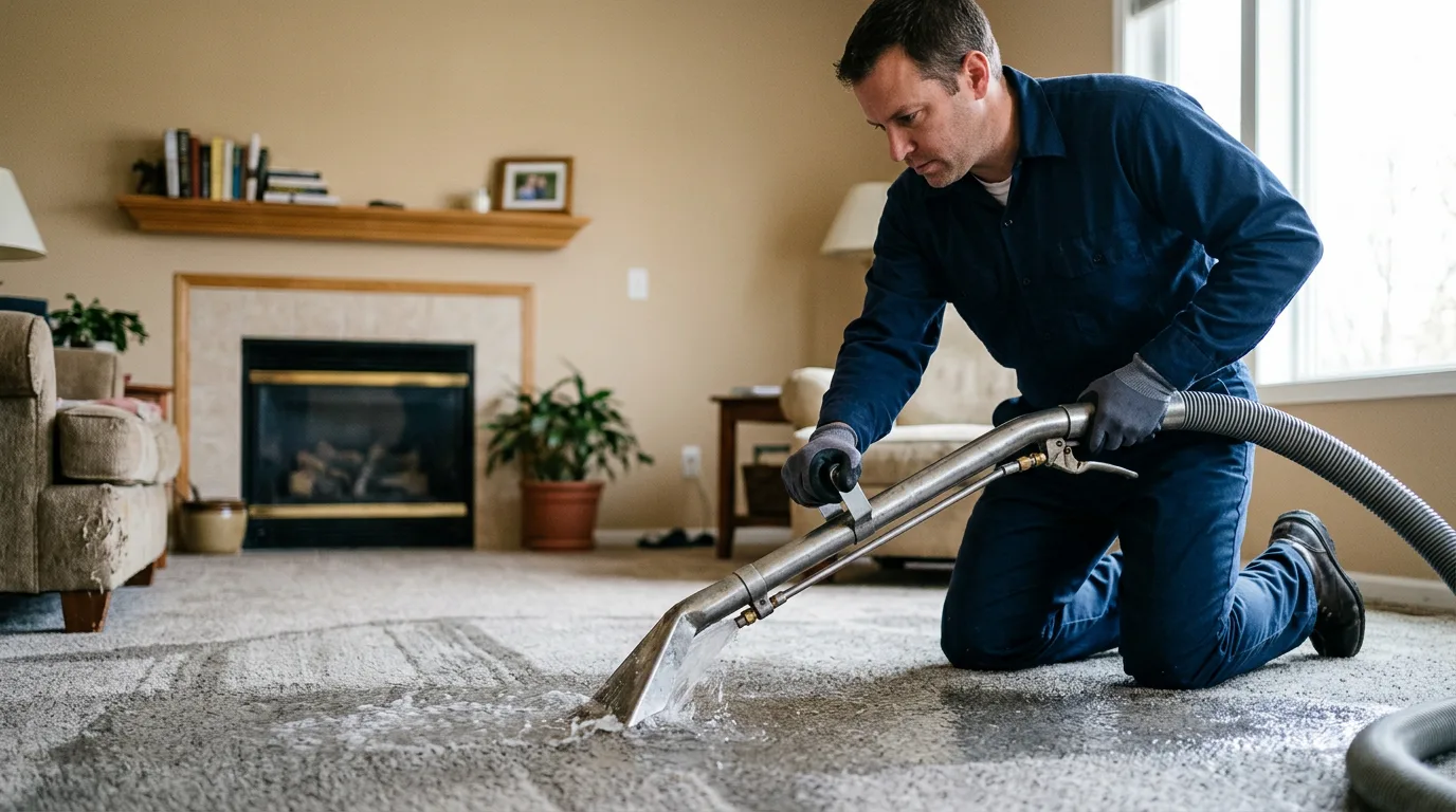 Water damage restoration technician working near Belmont, MA